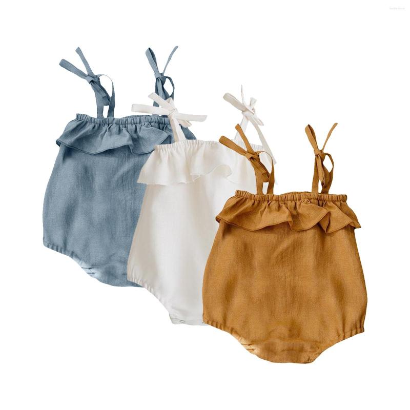 

Rompers Born Cotton Linen Romper Baby Boys Girls Sling Ruffle Solid Color Bodysuit Summer Infant Daily Wear Casual Jumpsuit, Yellow