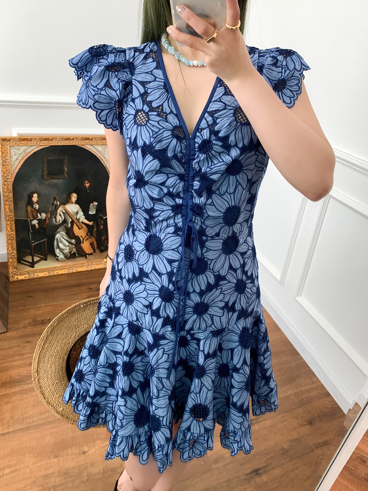 

Casual Dresses Sandro Woman' Daisy Guipure lace chrysanthemum Hollow out Dress, Blue