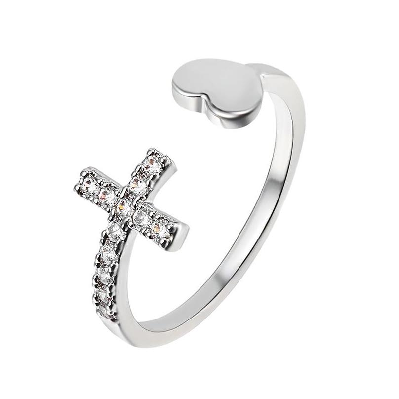 

Cluster Rings Sier Cross Heart Channel Setting Rhinestone Irregar Adjustable Love Shaped Opening Costume Jewelry For Women Drop Deli Dhg4E