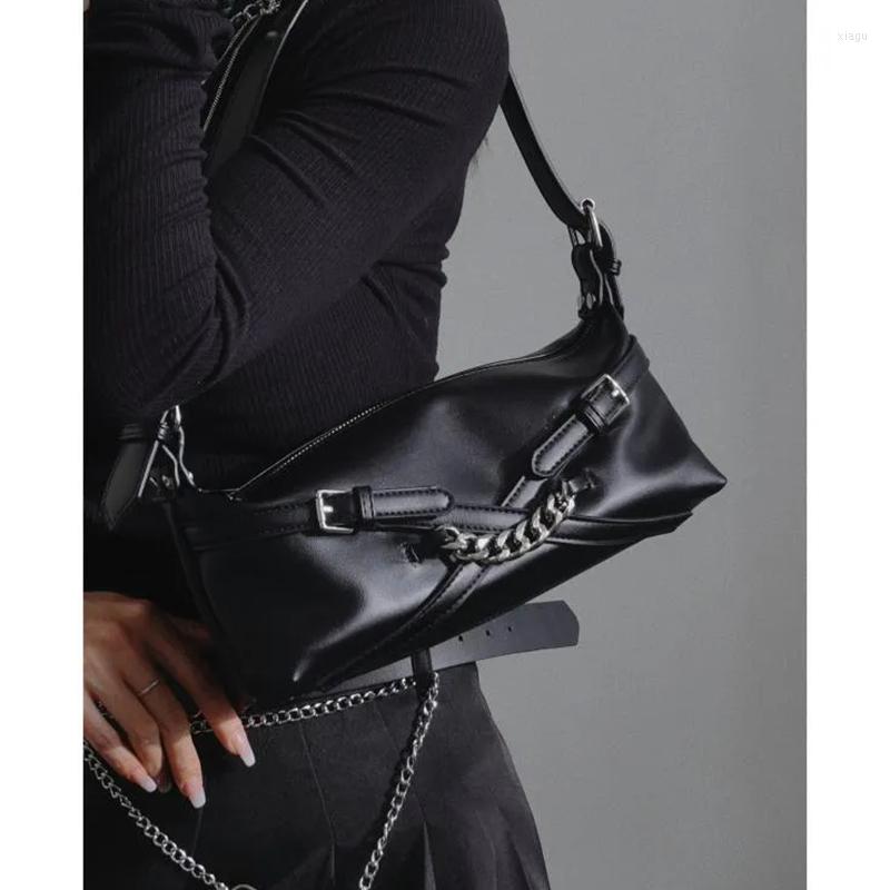 

Evening Bags HAEX Vintage Underarm Shoulder Women Fashion Moto Style High Quality PU Sac A Main Femme Individuality Chains Bolso Mujer, Black