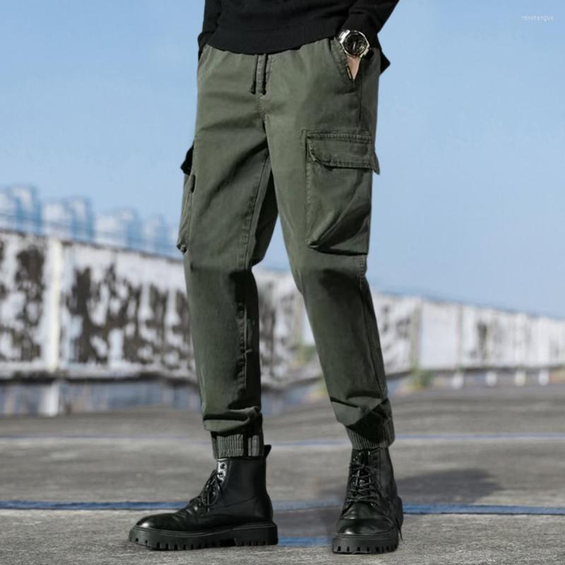 

Men's Pants Elastic Waist Trendy Cool Style Cargo Drawstring Ninth Trousers Ankle-banded For School, Black