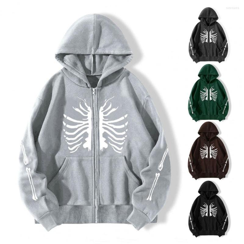 

Women' Hoodies Women Autumn Coat Zipper Hoodie Hip Hop Skull Pattern Cool Thermal Skeleton Print Lady Winter Jacket, Atrovirens