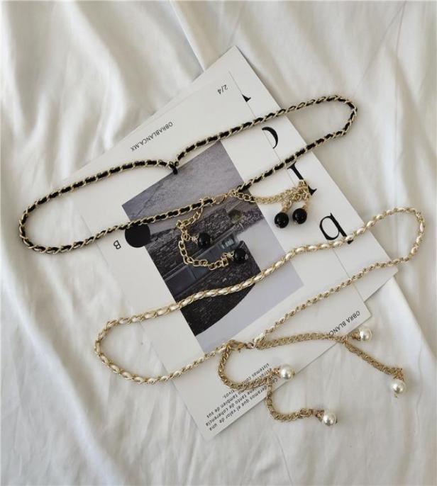 

Women039s waist chain decorative thin belt simple allmatch dress with metal gold fashion small belt skirt for women1109777, Black