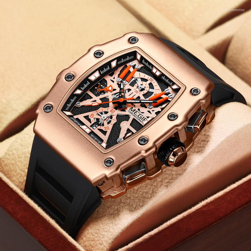 

Wristwatches MEGIR Sports Unique Tonneau Quartz Watches With Large Dial Casual Silicone Bands Luminous Relogio Masculino, Orange