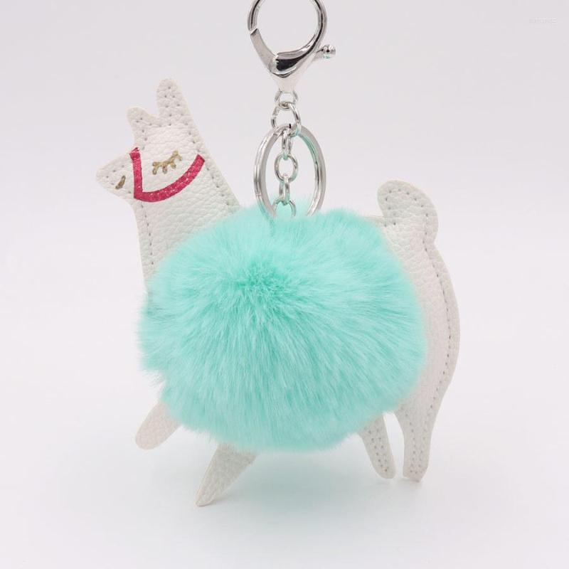 

Keychains Fluffy Cute Alpaca Furball Plush Llamas Pendant Charm Artificial Fur Pompom Key Ring Bags Accessories Wholesale