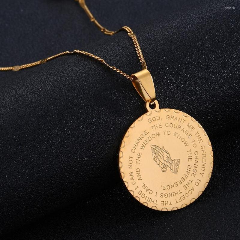 

Pendant Necklaces Stainless Steel Bible Verse Prayer Necklace Christian Praying Hands Coin Medal Jewelry