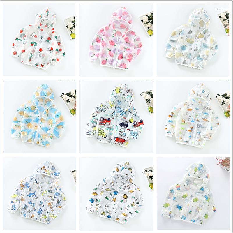 

Jackets Toddler Boys Girls Cartoon Print Zip Jacket Hooded Sun Protection Trench Lightweight Kids Coats Windbreaker Casual Outerwear