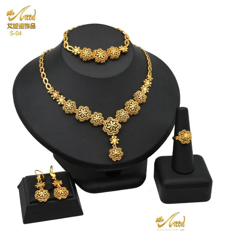 

Jewelry Sets Aniid Indian Bridal Set Dubai Necklace Earrings For Women 24K Gold Plated African Jwellery Bridesmaid Party Gif Dhqe8
