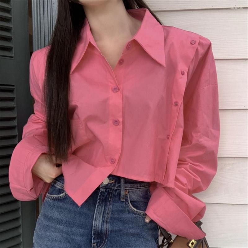 

Women's Blouses PLAMTEE Girls Women Shirts Chic Irregular Solid Spring Full Sleeve 2023 Minimalist Loose Slim High Waist Tops, Pink