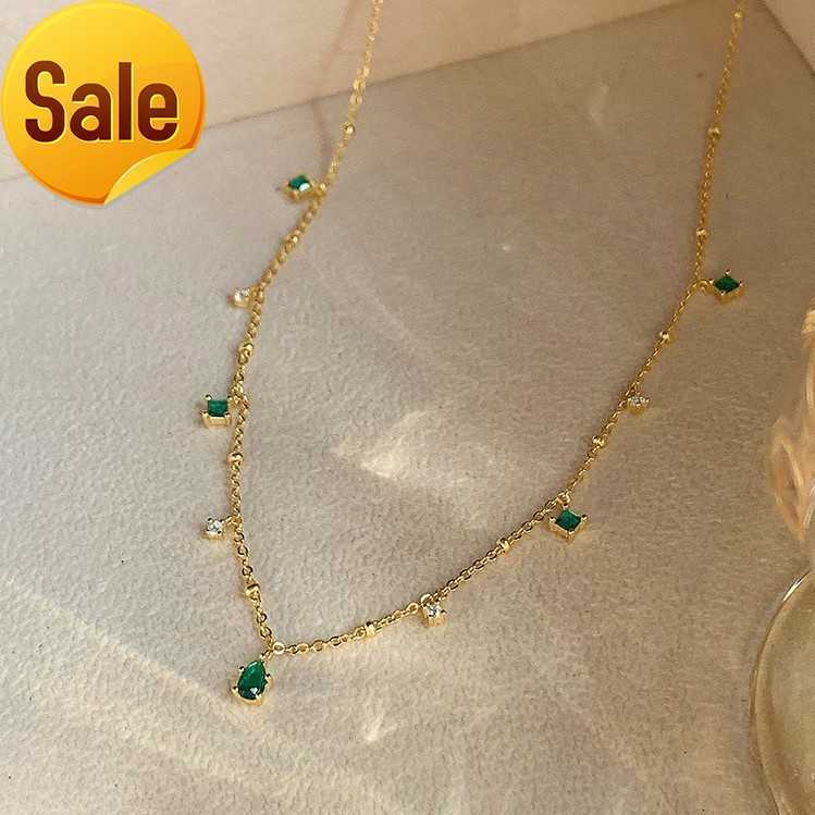 

Fashion fine jewelry 925 sterling silver emerald waterdrop pendant 18k gold plated cubic zirconia necklace for women