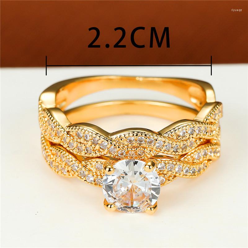 

Wedding Rings Luxury Female White Stone Set Ring Classic Yellow Gold Color Engagement Crystal For Women