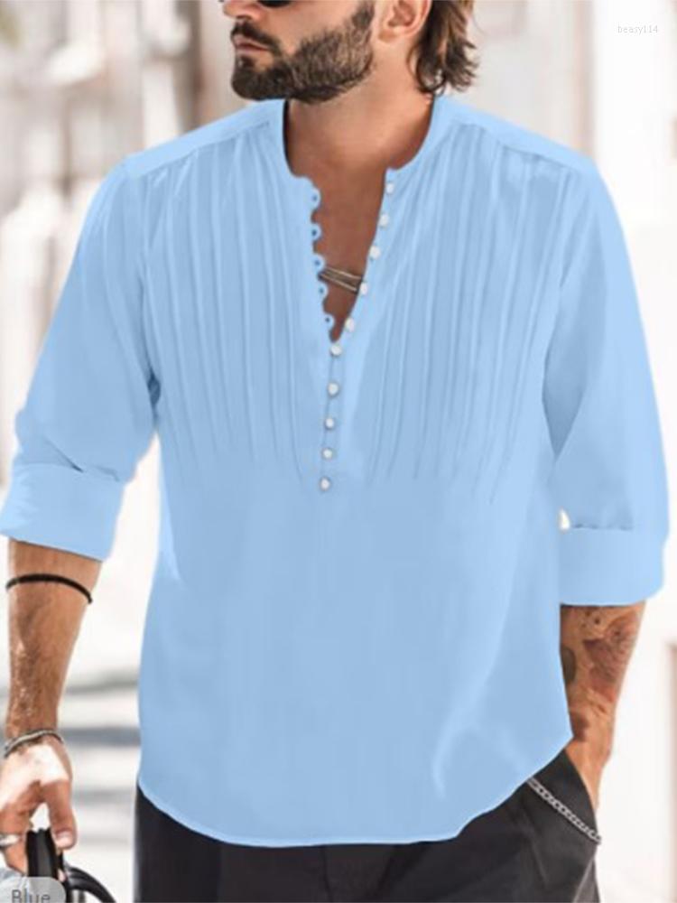 

Men' Casual Shirts Long Sleeve Loose Solid Color Cotton Linen Tops Men Spring Summer Fashion Stand Collar Button Shirt Leisure Mens Clothes, 01 white