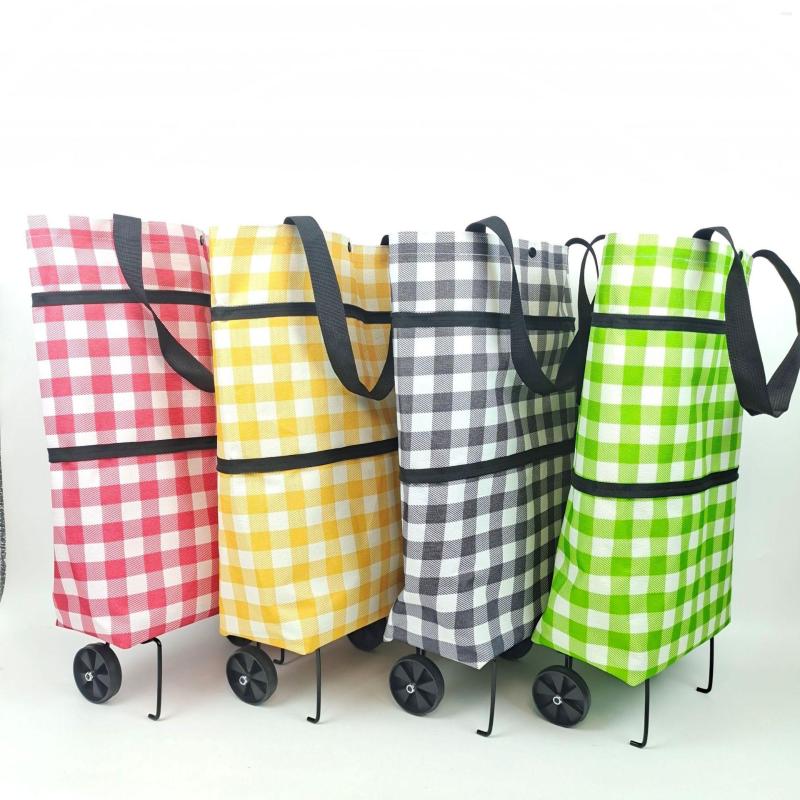 

Shopping Bags Foldable Trolley Bag With Wheels Large Reusable Cloth Hand Tote Bolsas Eco Supermarket Grocery Pull Cart, Red