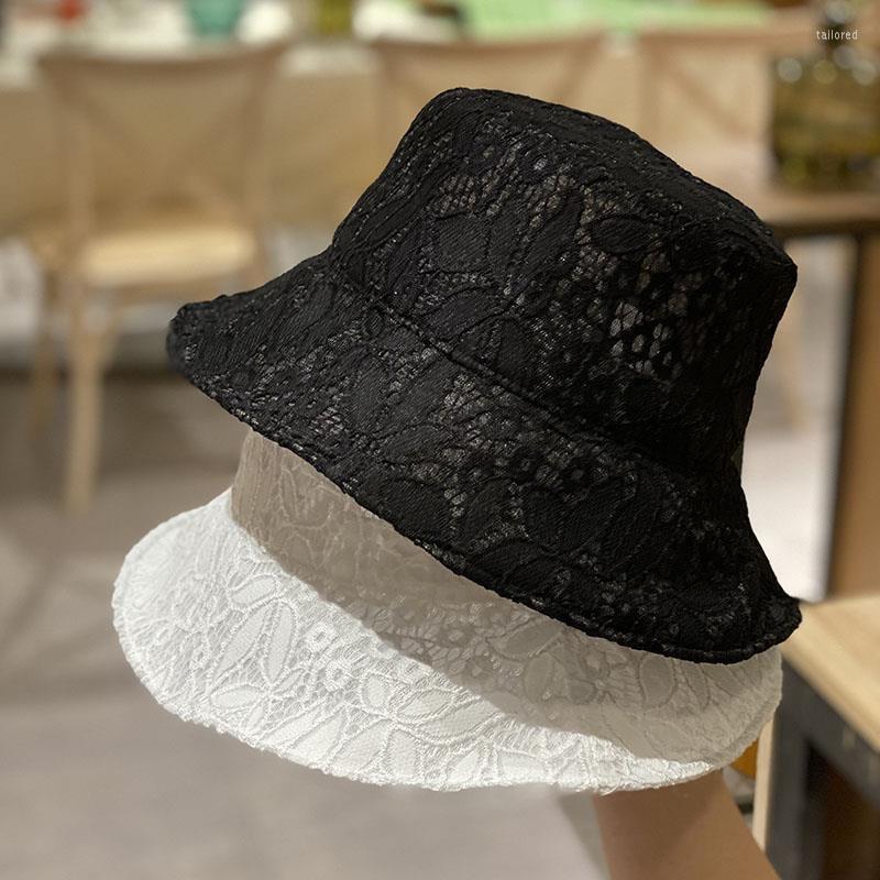 

Berets Selling Lace Bucket Hat Women Summer Beach Sun Hats Seaside Vintage Elegant Caps Breathable Fisherman Cap 2023, White