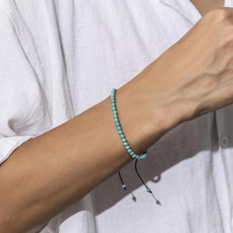 

Strand TAUAM Natural Green Blue Stone Small Round Bead Rope Bracelet For Men Women