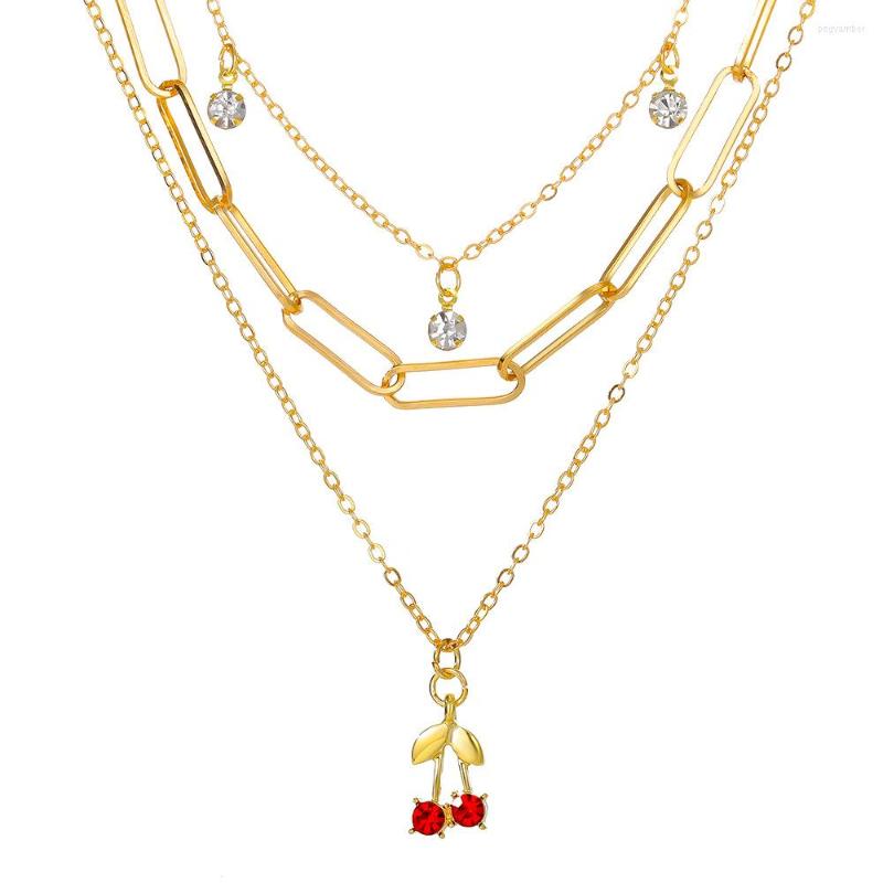 

Chains 12Pcs/Lot Cherry Multi-Layer Pendant Necklace Simple Fruit Geometry Jewelry
