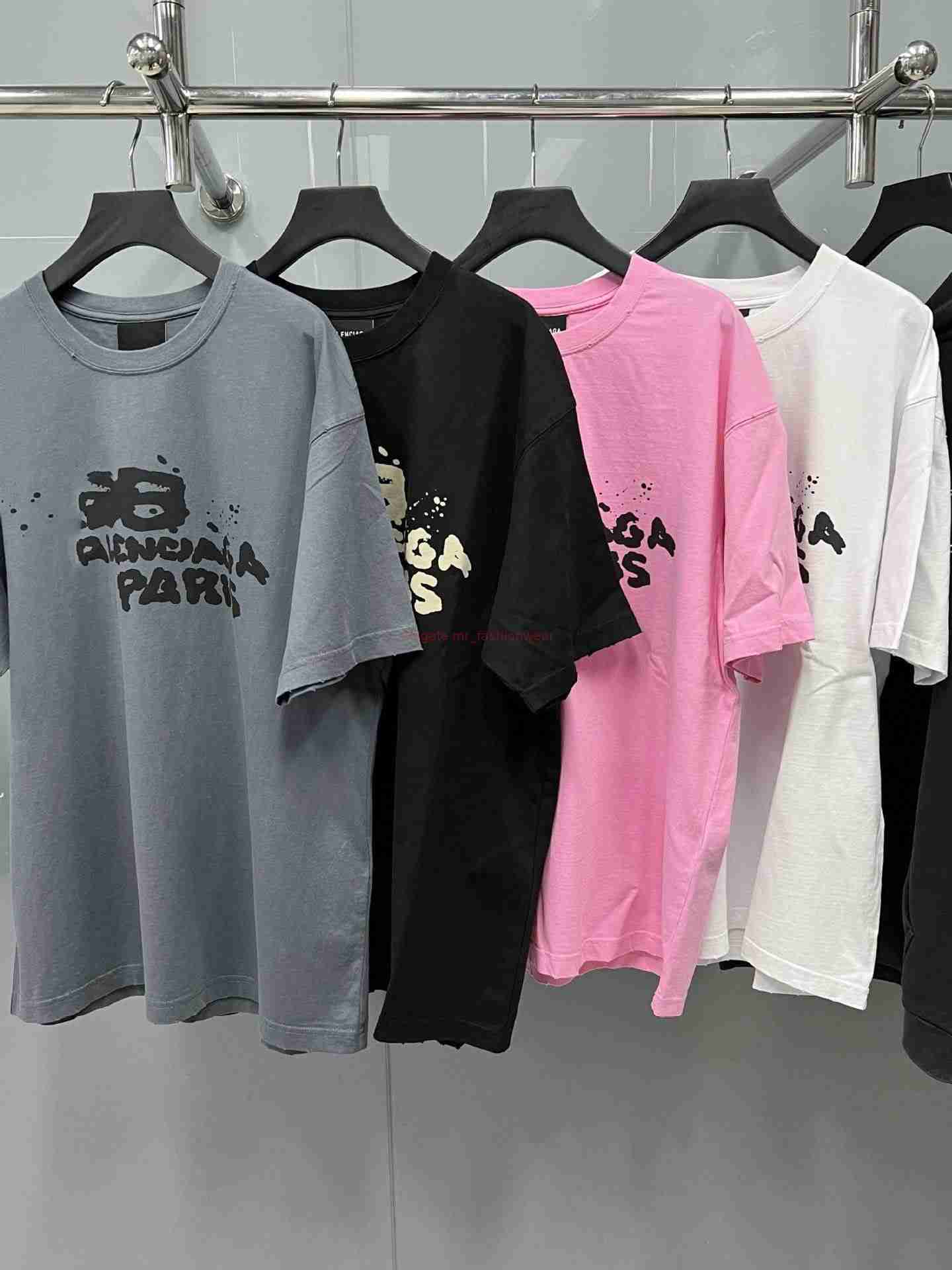 

Designer Fashion Clothing French Paris BB Luxury TShirt Tees b Family High Edition Paris Bb Handpainted Graffiti Short Sleeve Loose Short Sleeve Tshirt Unisex Casua, Gray