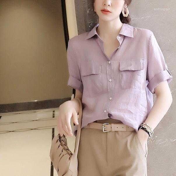 

Women' Blouses Fashion Elegant Ladies Chiffon Shirt France Style Woman Printing Blouse Spring Summer Short Sleeve Tops Blusa Mujer, Purple