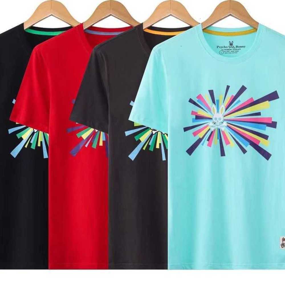 

Psycho Bunny 2023 Summer New Short Sleeve T-shirt Fashion Brand Versatile Print Skull Rabbit Pattern Ribbed Pure Cotton Jn6o, Black