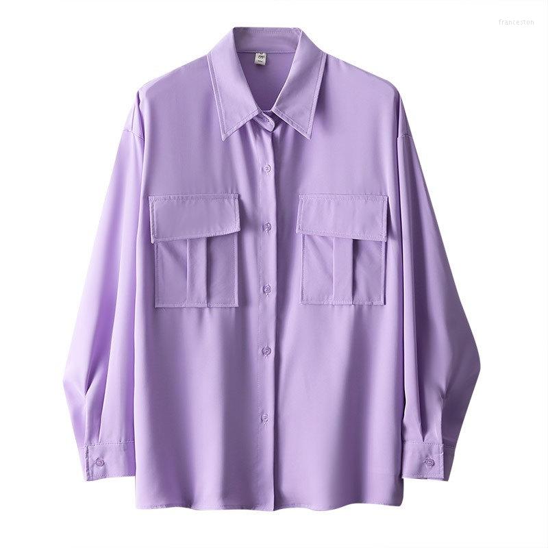 

Women's Blouses Elegant Office Ladies Shirt Korean Style Womans Blouse Spring Summer Long Sleeve Solid Color Chiffon Shirts Tops Blusa Mujer, Lavender