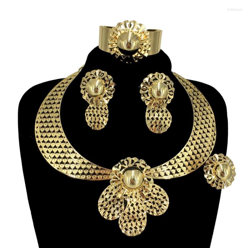 

Necklace Earrings Set African Women Banquet Dating Wedding Accessory Est Brazilian 24K Gold Plated FHK15005, Picture shown