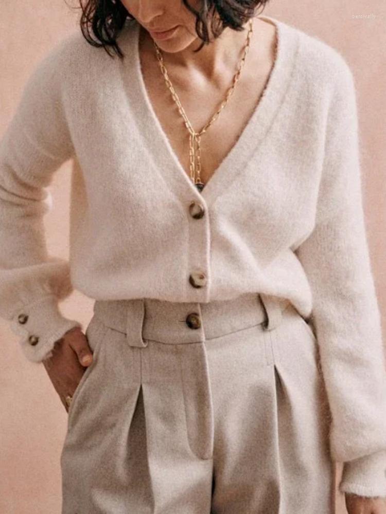 

Women' Knits Single Breasted Knit Cardigan Women V Neck Wool Mohair Long Sleeve Sweater Jacket, Green