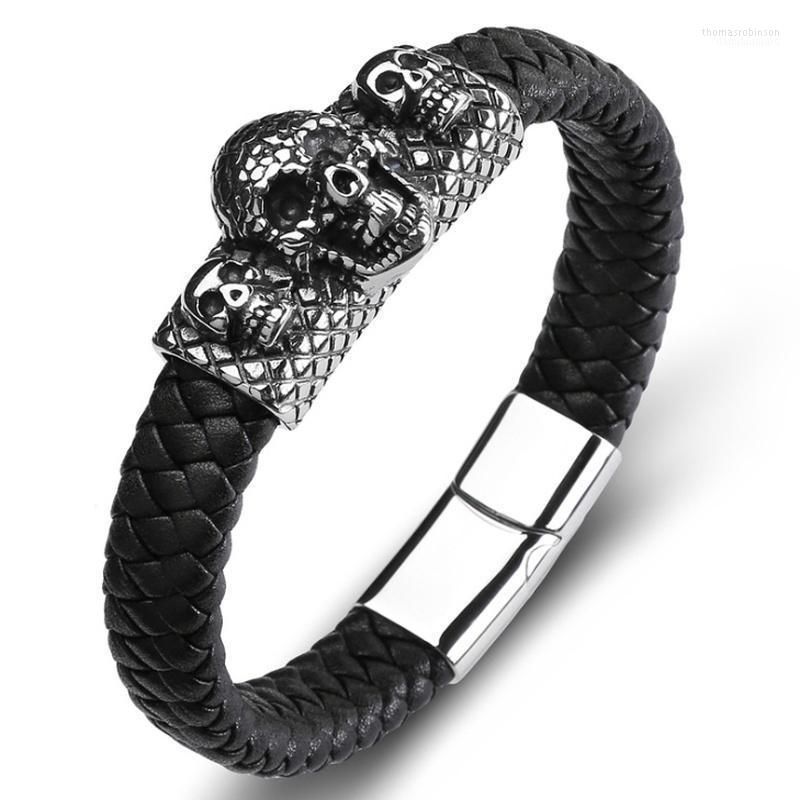 

Bangle Simple Fashion Men's Retro Gothic Skull Leather Magnetic Buckle Braided Bracelet1