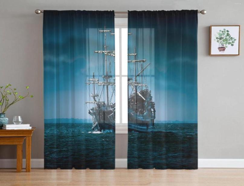 

Curtain The Mysterious Ship In Sea Window For Living Room Home Decor Tulle Voile Kitchen Bedroom7025798, White