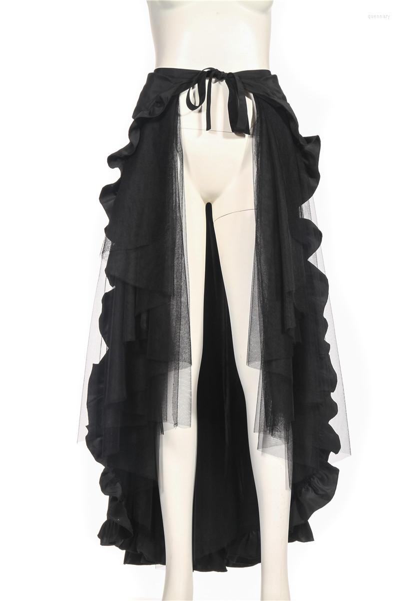 

Stage Wear RQ-BL Victorian Gothic Steampunk Layered Maxi Skirt SP100, Black