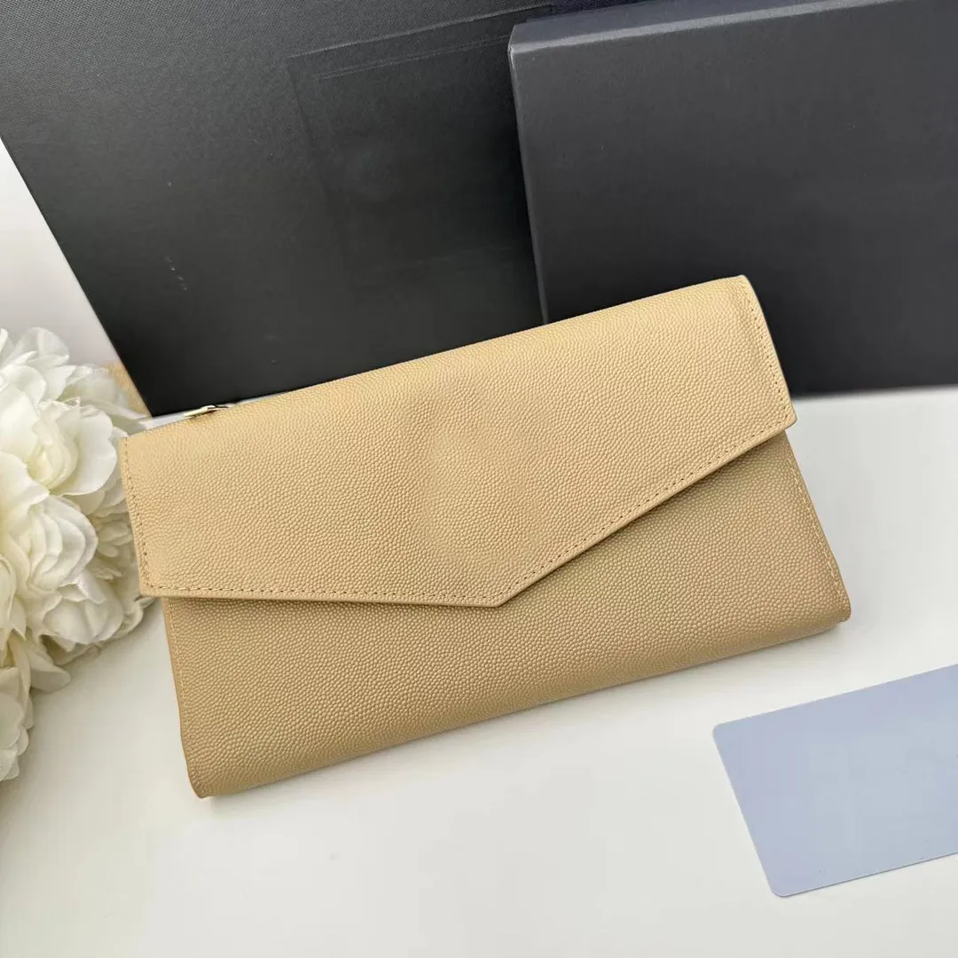 

7A Designer Clutch Bags Cowhide Double Open Purse Embellished Evening Messenger Handbags, Black gold logo