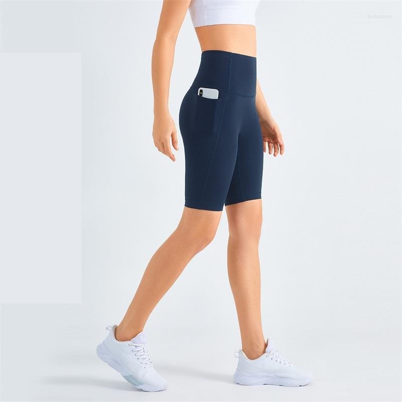

Active Shorts Solid Color Women Fitness Sports Short Anti-roll Edge Of Side Pockets Workout Cycling Tights Gym Yoga Breathable Clothing, Black