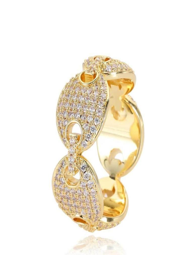 

Solitaire Ring Hip Hop Handcuffs Shape Rings Jewelry Bling Zircon Coffee Beans Finger Circle 18K Real Gold Plated Drop Delivery 208256339