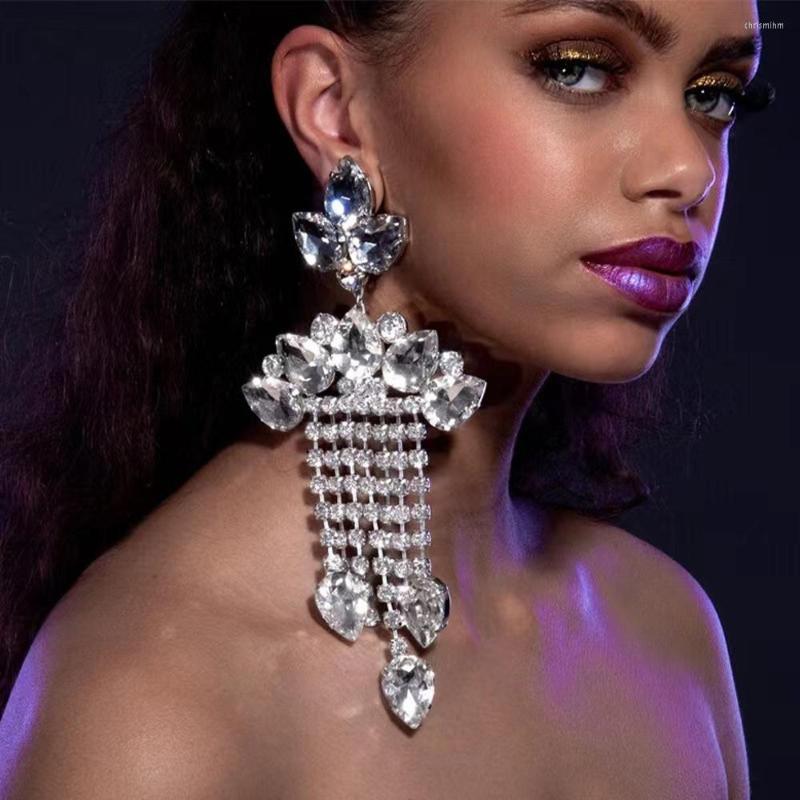 

Dangle Earrings Fashion Luxury Large Crystal Pendant Tassel Long For Women Red Sexy Exaggerated Street Trend Rhinestone Earring Jewelry