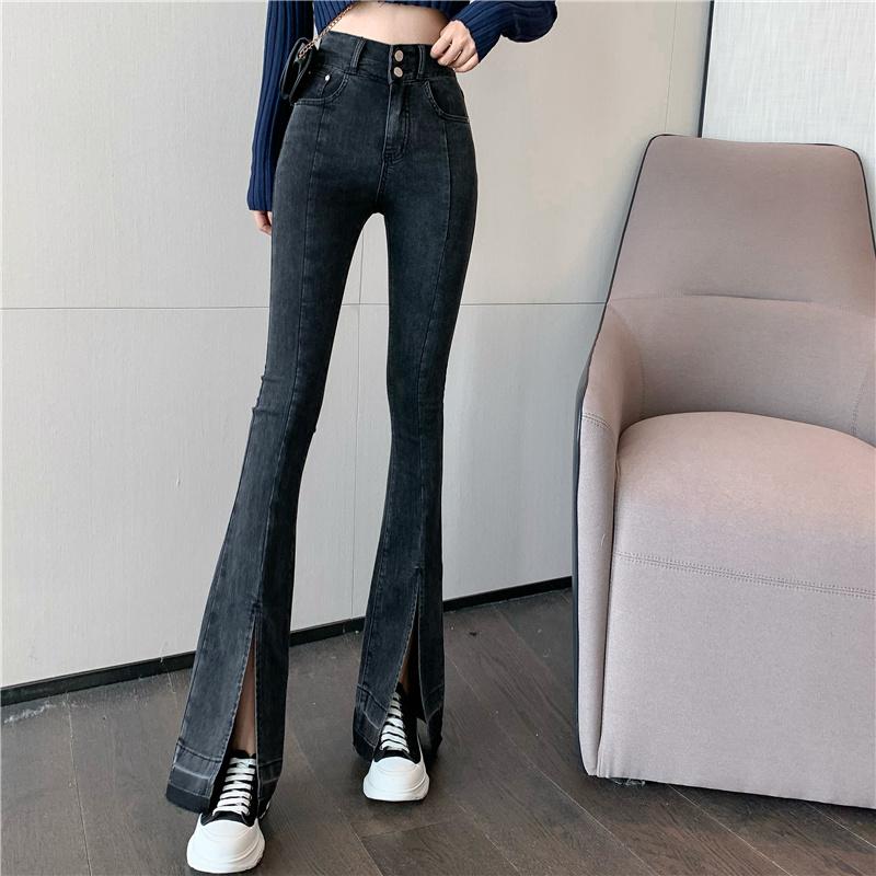 

Women' Jeans Fashionable Chic Skinny Wide Leg High Waist Bell-bottom Pants, Ash black