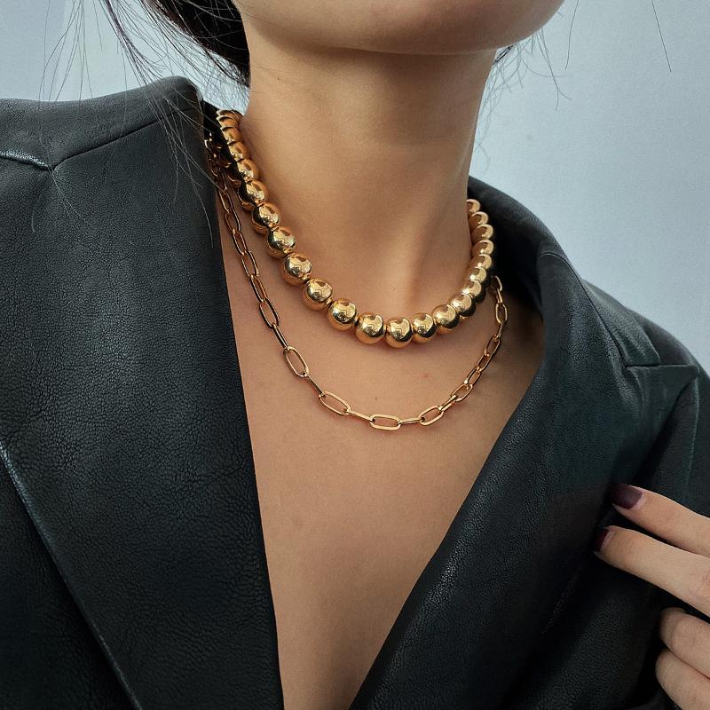 

Chains Mikistyle A Simple CCB Beaded Short Necklace With Versatile Cross Chain And Double Necklaces