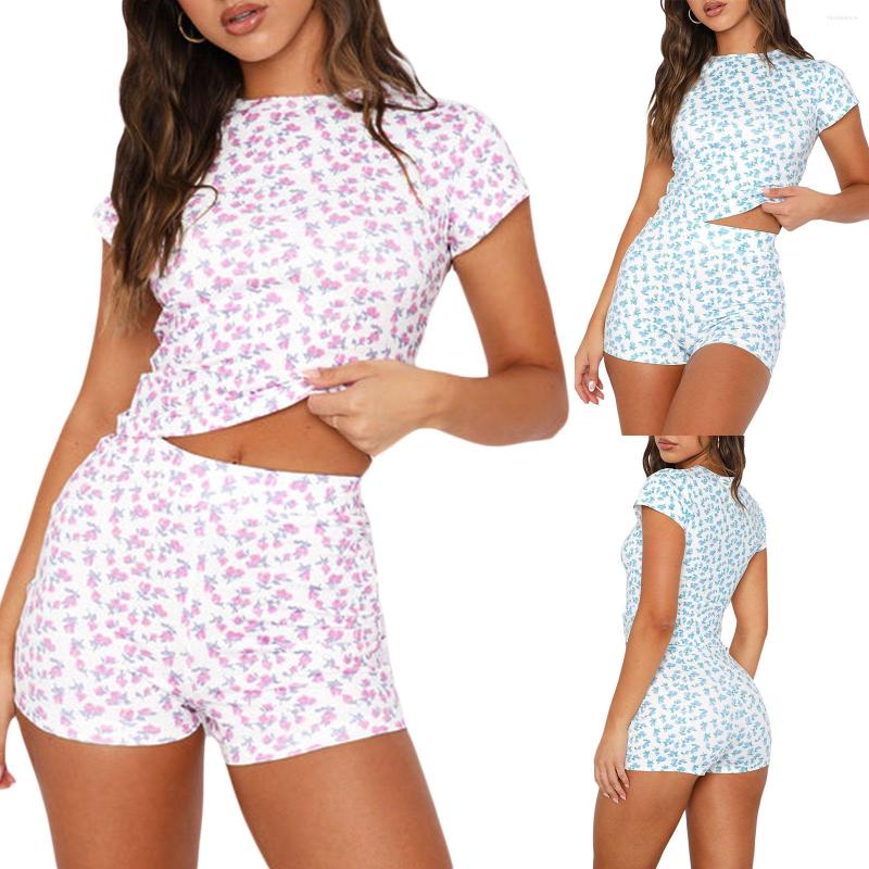 

Women's Tracksuits Women Floral Print Shorts Set Sexy Sleeveless Crop Cami Top Low Waist 2 Pieces Outfits Summer Loungewear Pajama, Blue