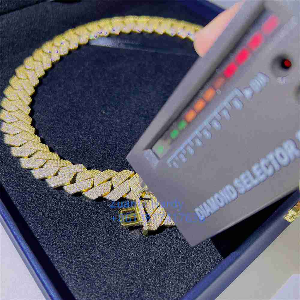 

15mm 4 Rows Moissanite Lab Grown Diamond Iced Out Gold Color Chain Necklace 925 Sterling Silver Necklace Miami Cuban Chain