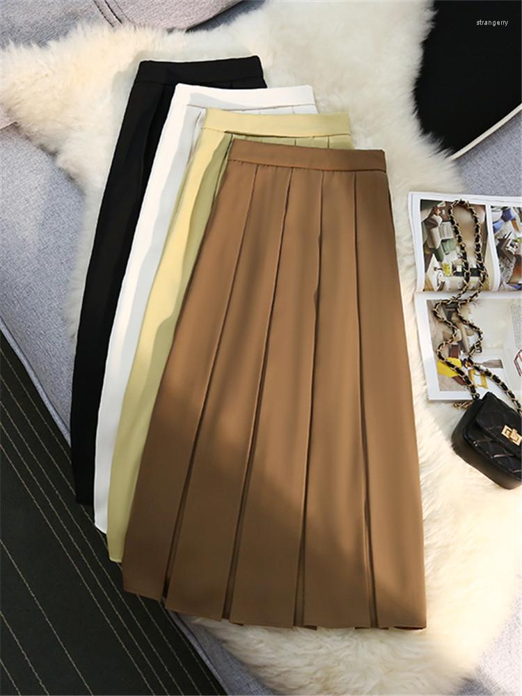 

Skirts 2023 Solid High Waist Pleated Women's Midi Female Minimalism Office Umbrella Elegant A-Line Spring Summer, White
