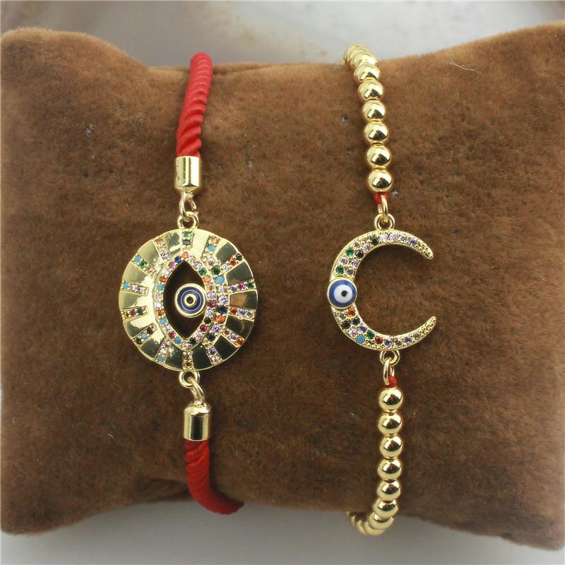 

Link Bracelets Chain 10pcs/lot Fashion Plated Bracelet Colorful Eye/moon Shape Cz Charm Handmade Wholesale