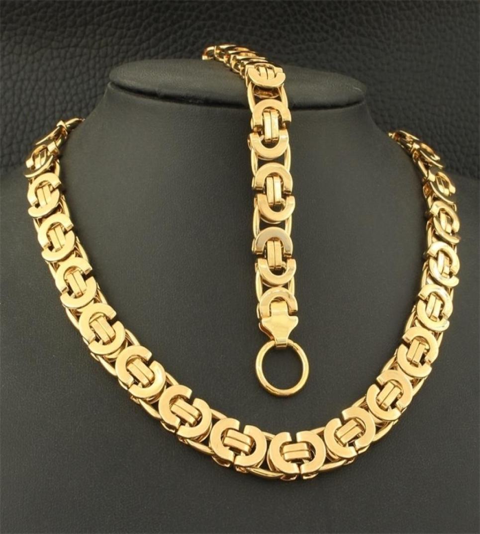 

Fashion Link Stainless Steel Gold Color Necklace Bracelet Simple Jewelry Sets SCAZATCI 2207124742657