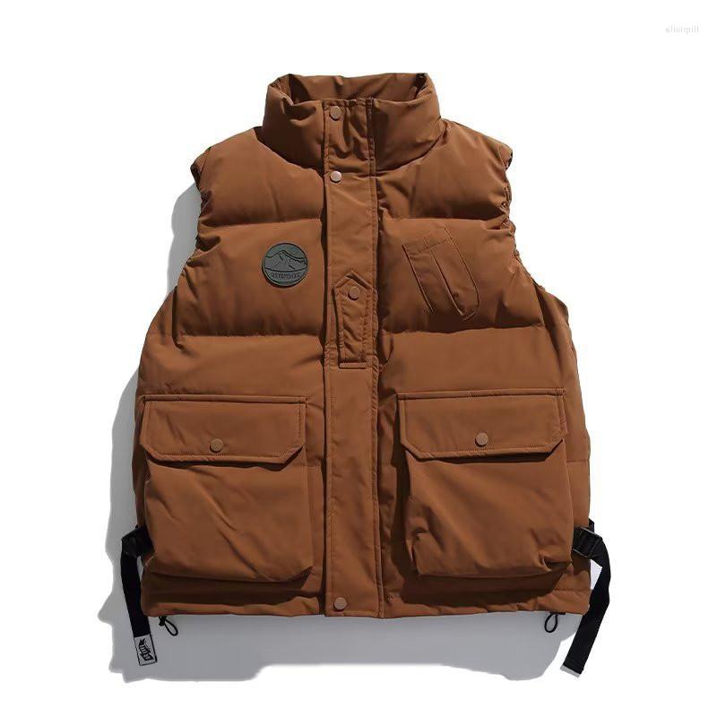 

Men's Vests Men's Fashion Cargo Cotton Padded Thick Warm Techwear Waistcoat For Male Thermal Sleeveless Parkas With Multi Pockets, Army green