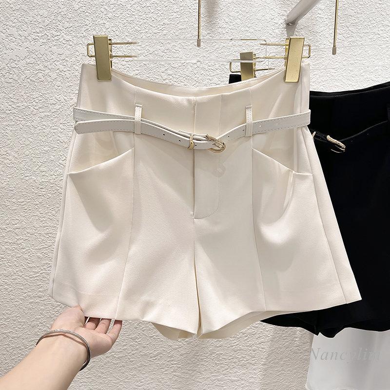 

Women' Shorts 2023 Korean Temperament Slimming Belt High Waist Solid Color Suit Office Women' Summer Wide Leg Short, Black