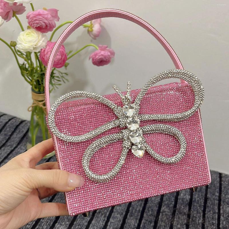 

Evening Bags Luxury Diamonds Bow Box Bag Designer Rhinestone Beading Women Handbags Shinny Shoulder Crossbody Small Flap Purses