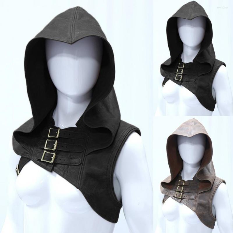 

Men's Jackets Cool Cowl Hood Unisex Wind-proof Men Women Solid Color Buckles Hat Shawl Cosplay, Brown