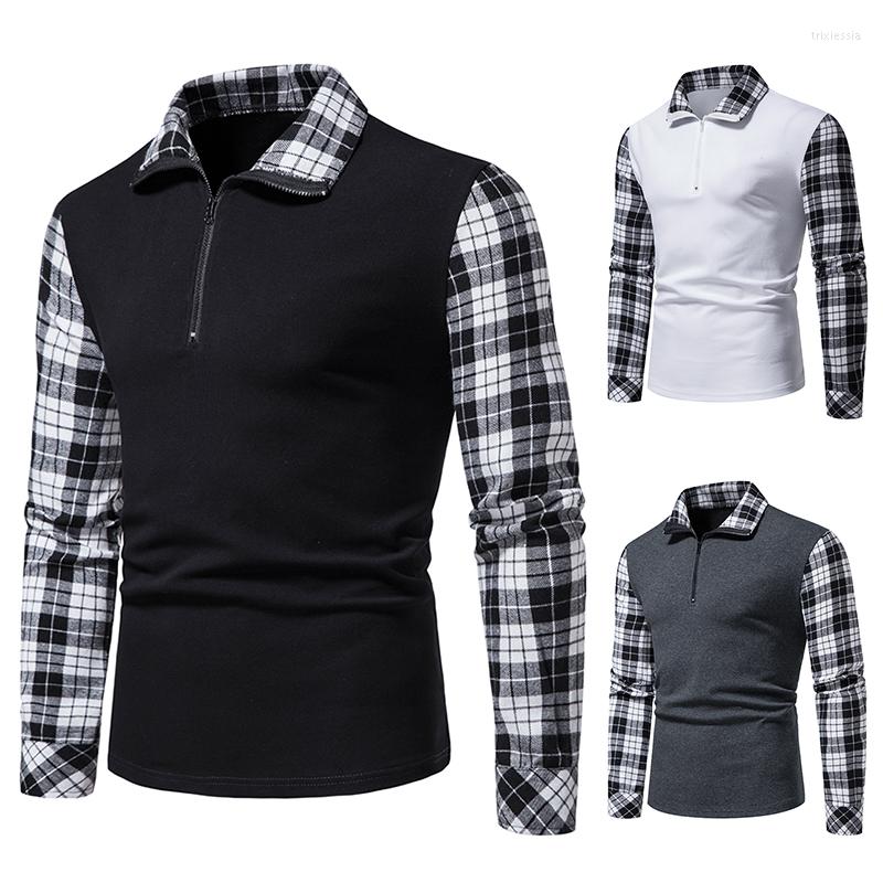 

Men' T Shirts Brand Spring Autumn Vintage Plaid Stitching Shirt Men High Quality Homme Long Sleeve Clothing, Black