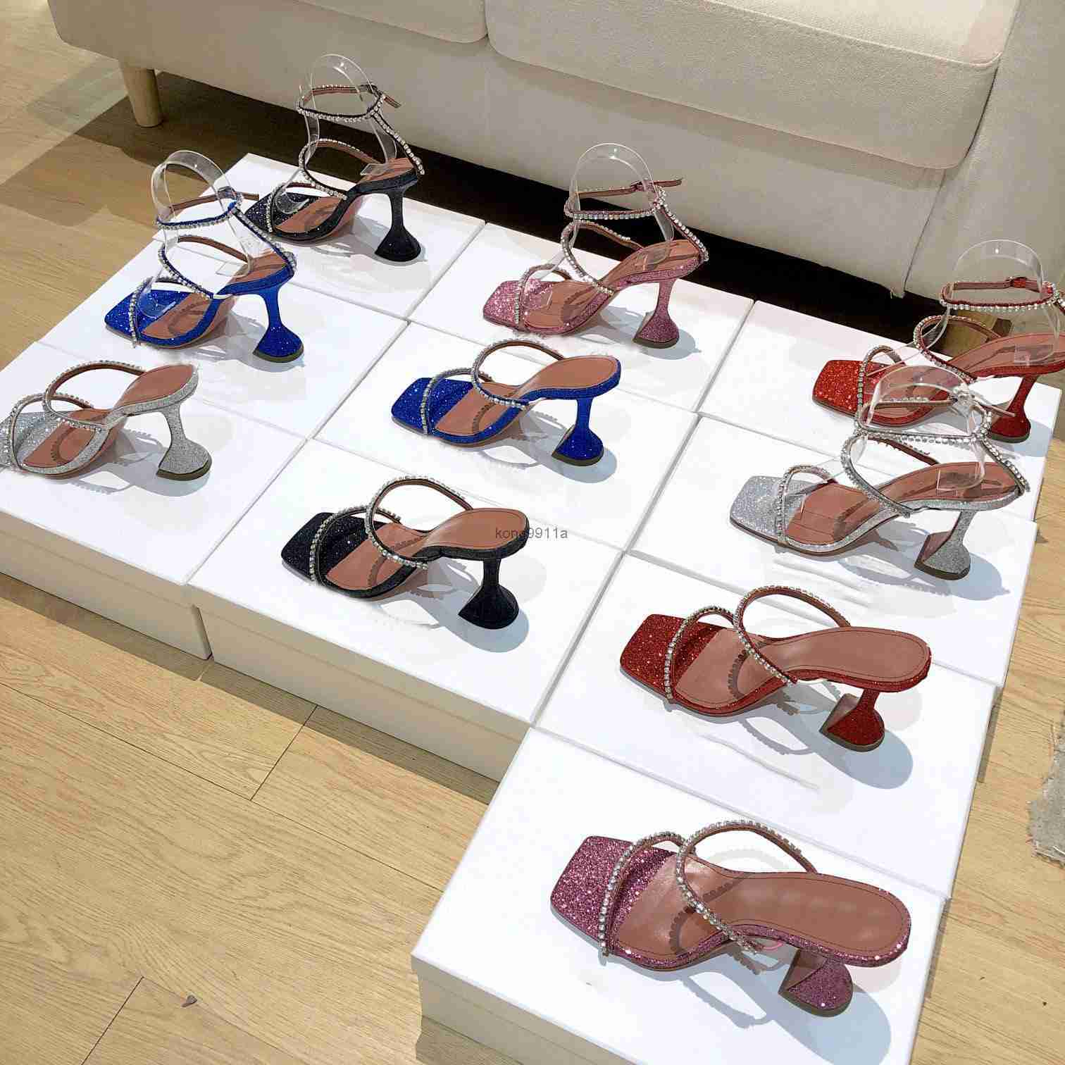 

Rhinestones Sandals Designer Sandal Women Pumps Crystal Slingback High Heel Bowknot Satin Leather Lady Stiletto Heel Luxury Chain Diamond, Color 10