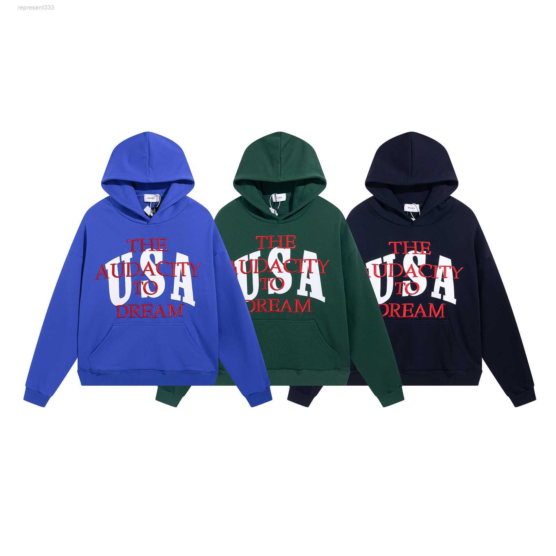 

Beauty Trend Niche Embroidery Usa Terry Hoodie High Street Versatile Loose Fitting Men' and Outerwear VJWV, Green