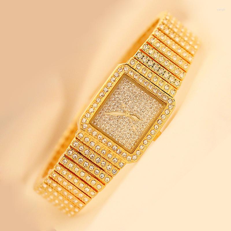 

Wristwatches BS Diamond Watch For Women Ladies Gold Square Minimalist Analog Quartz Movt Unique Female Silver