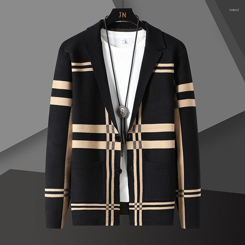 

Men's Sweaters European And American High-end Plaid Men's Coat Spring Autumn Knitted Jacket Fashionable Handsome Casual Cardigan, Khaki