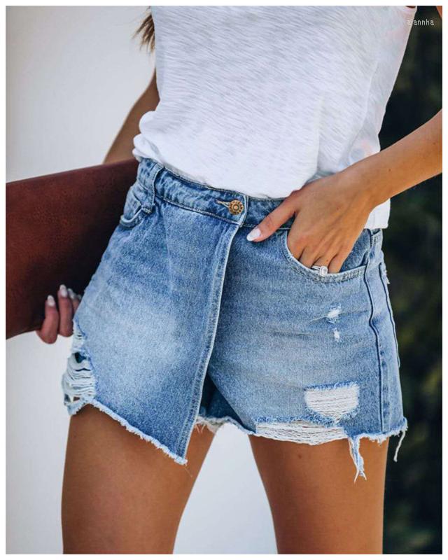 

Women' Shorts Summer Denim Jeans Skirts Women Ripped Solid Color Cotton Blend Attractive Leisure, Blue